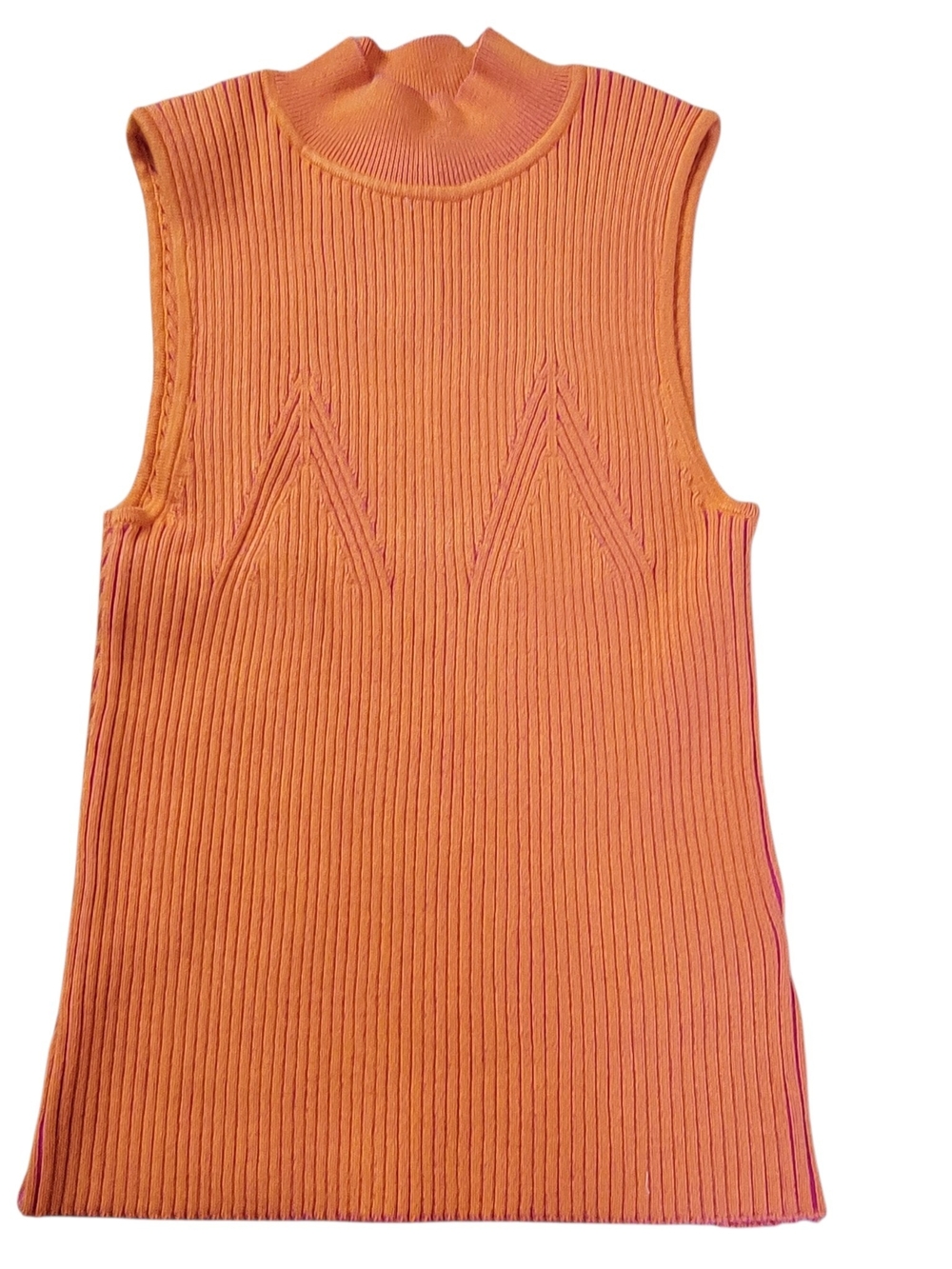Milly Orange And Pink Ribbed Mock Neck Sleeveless Sweater Tank - Picture 4 of 11